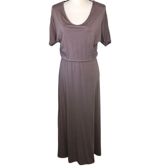 Garnet Hill Cocoa Brn Blouson Waist Coastal, Beigecore, Normcore Maxi Dress S XS - Picture 1 of 12